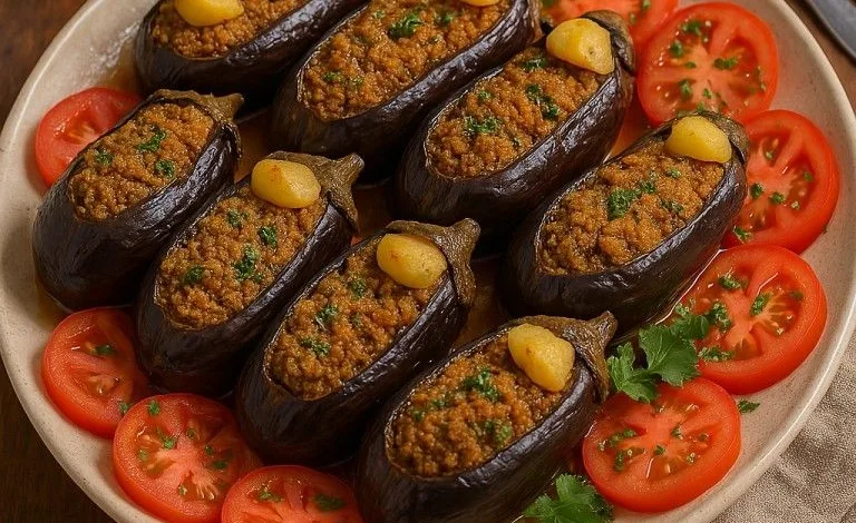 الباذنجان الملفوف باللحمة المفرومة