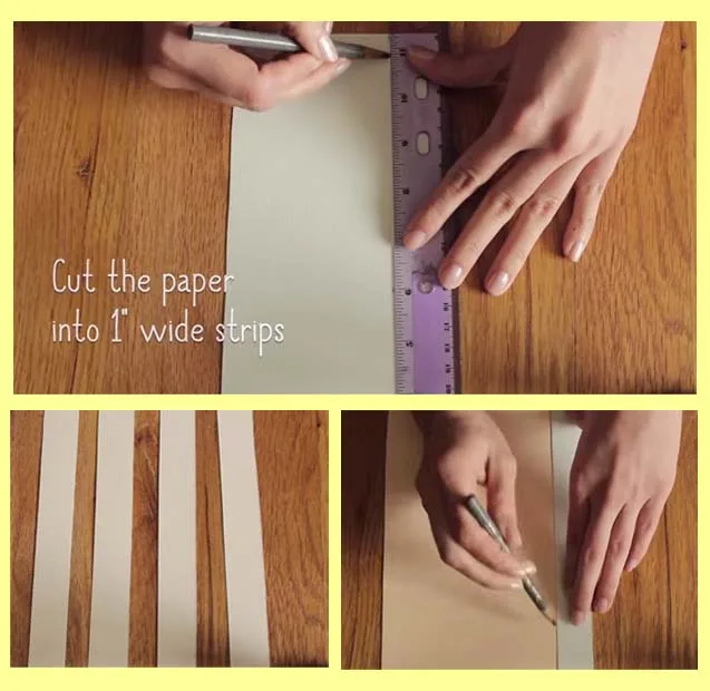 الخطوة 1 لعمل سلة من الورق تجهيز الشرائط الورقية