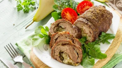 لحم بالجبن والخضار